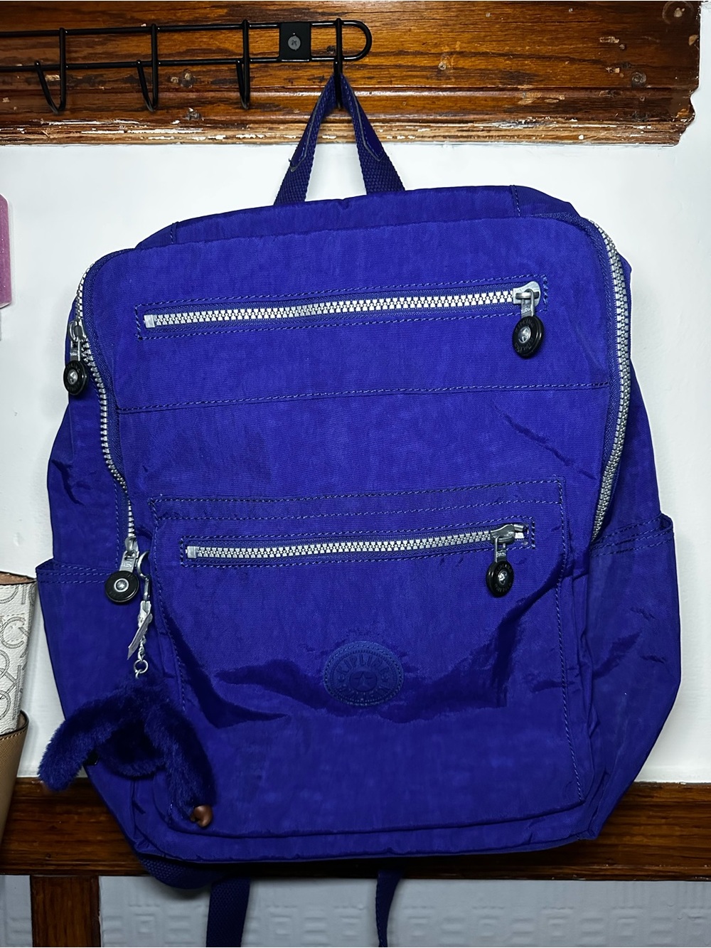 Kipling Royal Purple Nylon Backpack with Silver Zippers
